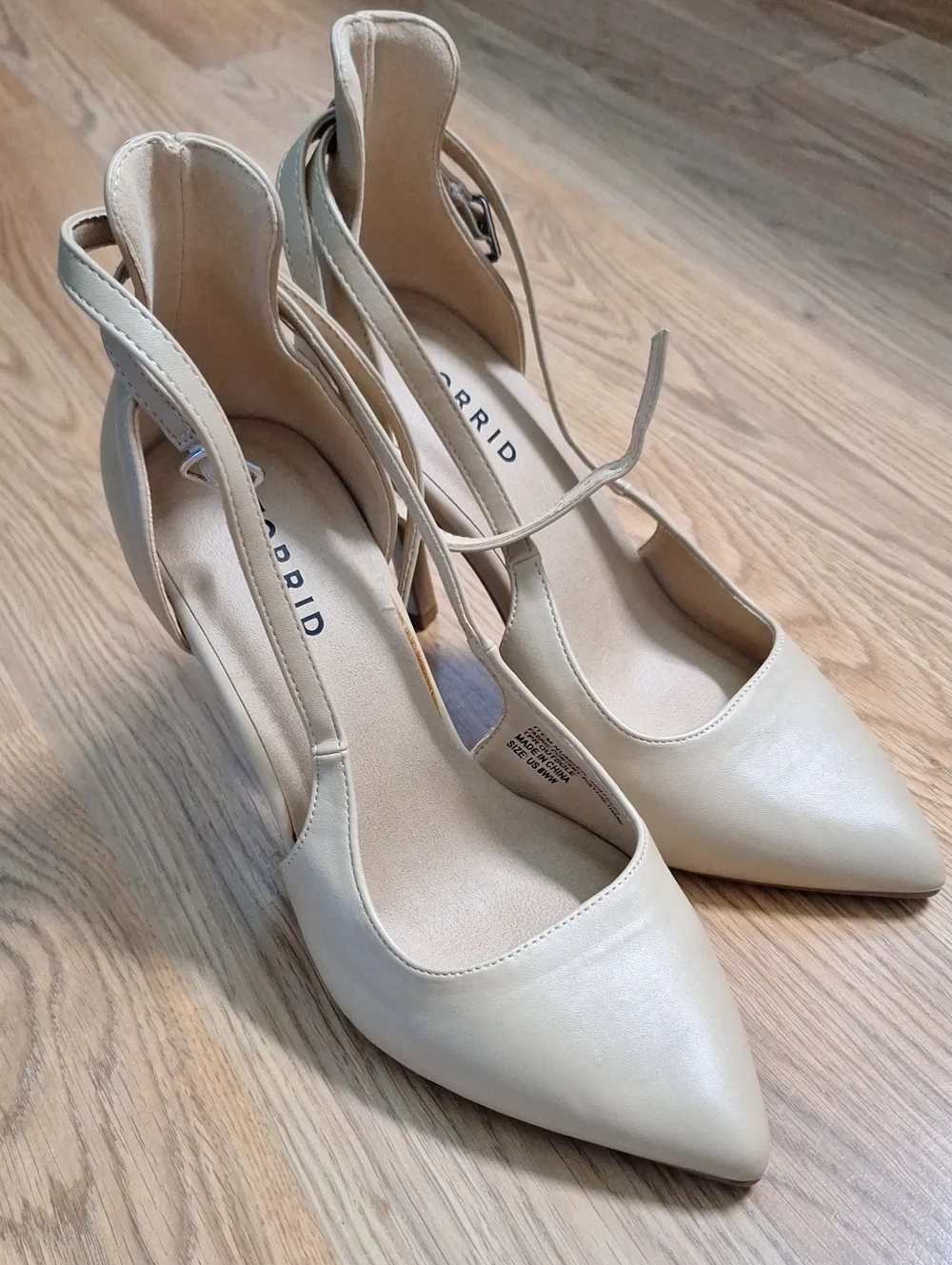 torrid Beige Pointed-Toe Ankle Strap Stiletto Heels